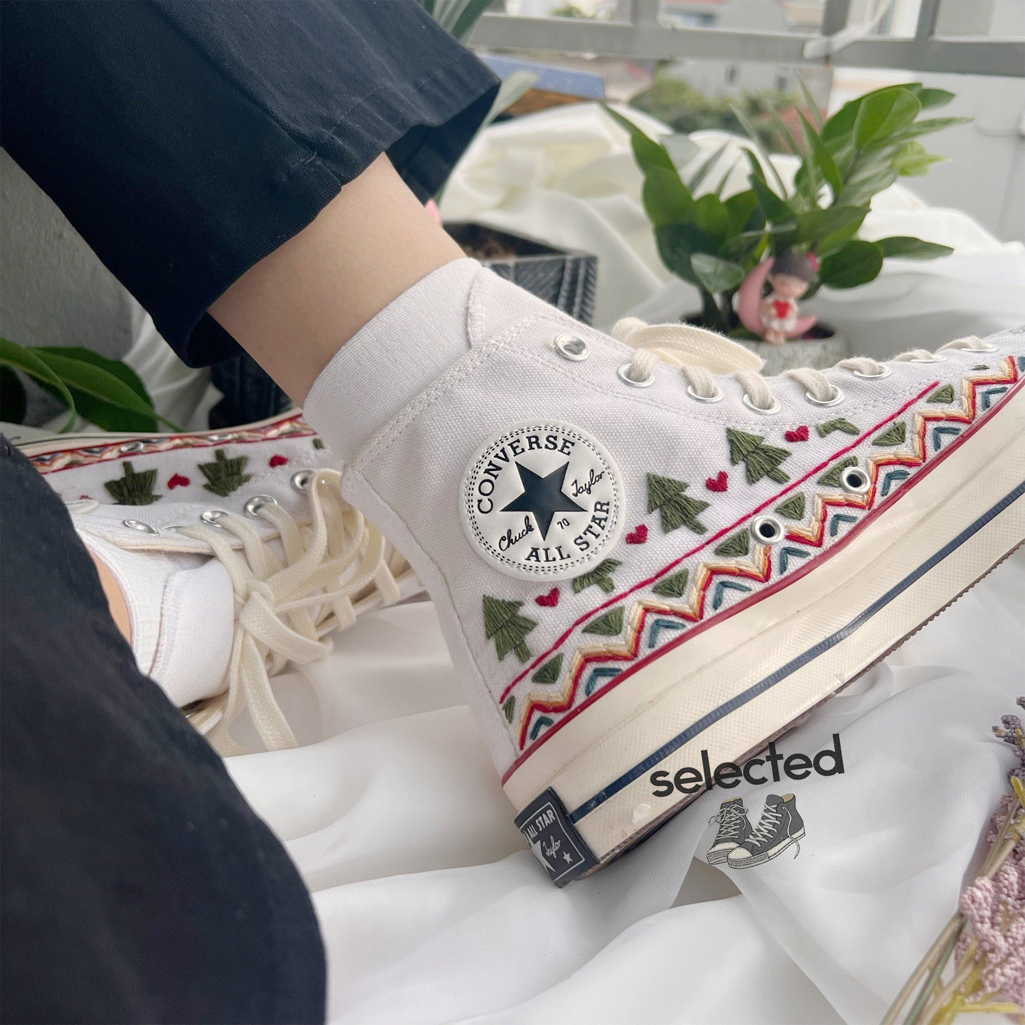 Custom Christmas Shoes with Embroidered Flowers