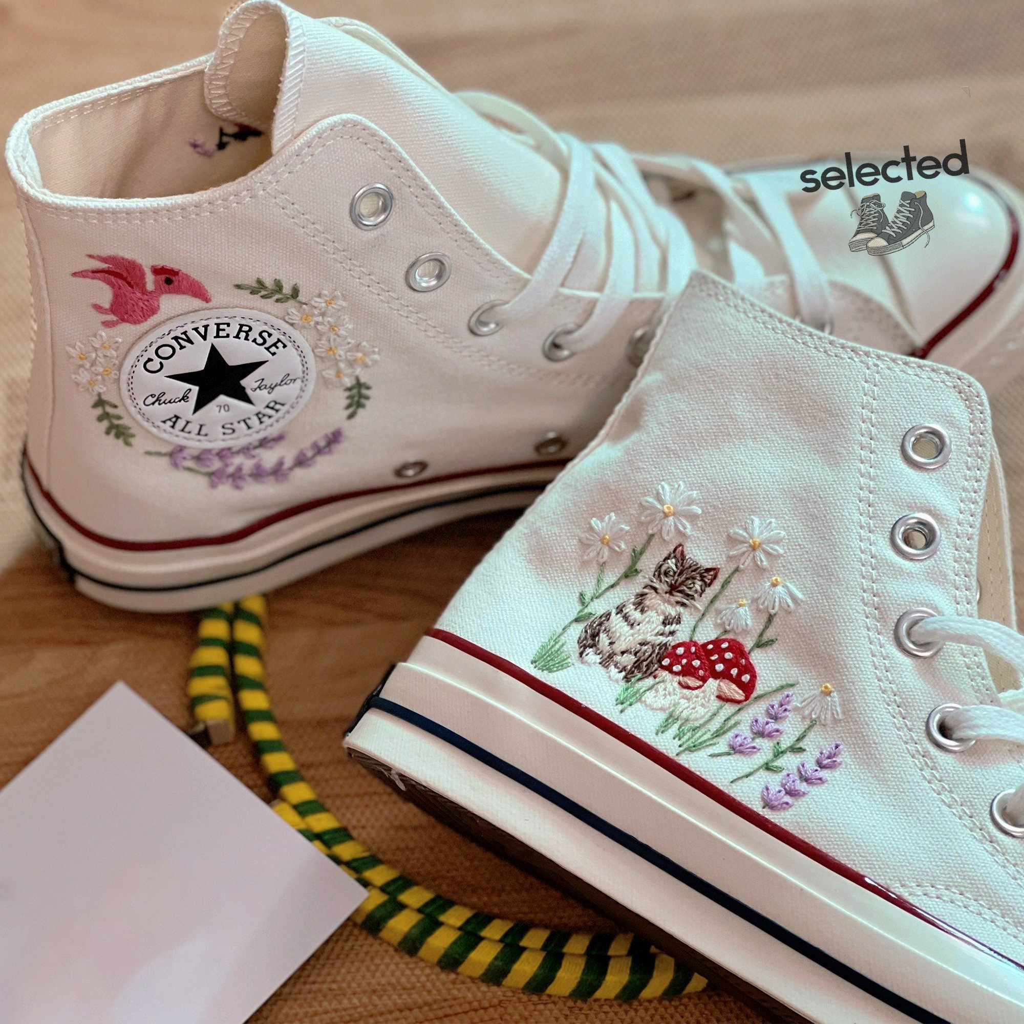 Custom Converse Pet | Embroidered Butterfly & Sunflower Garden