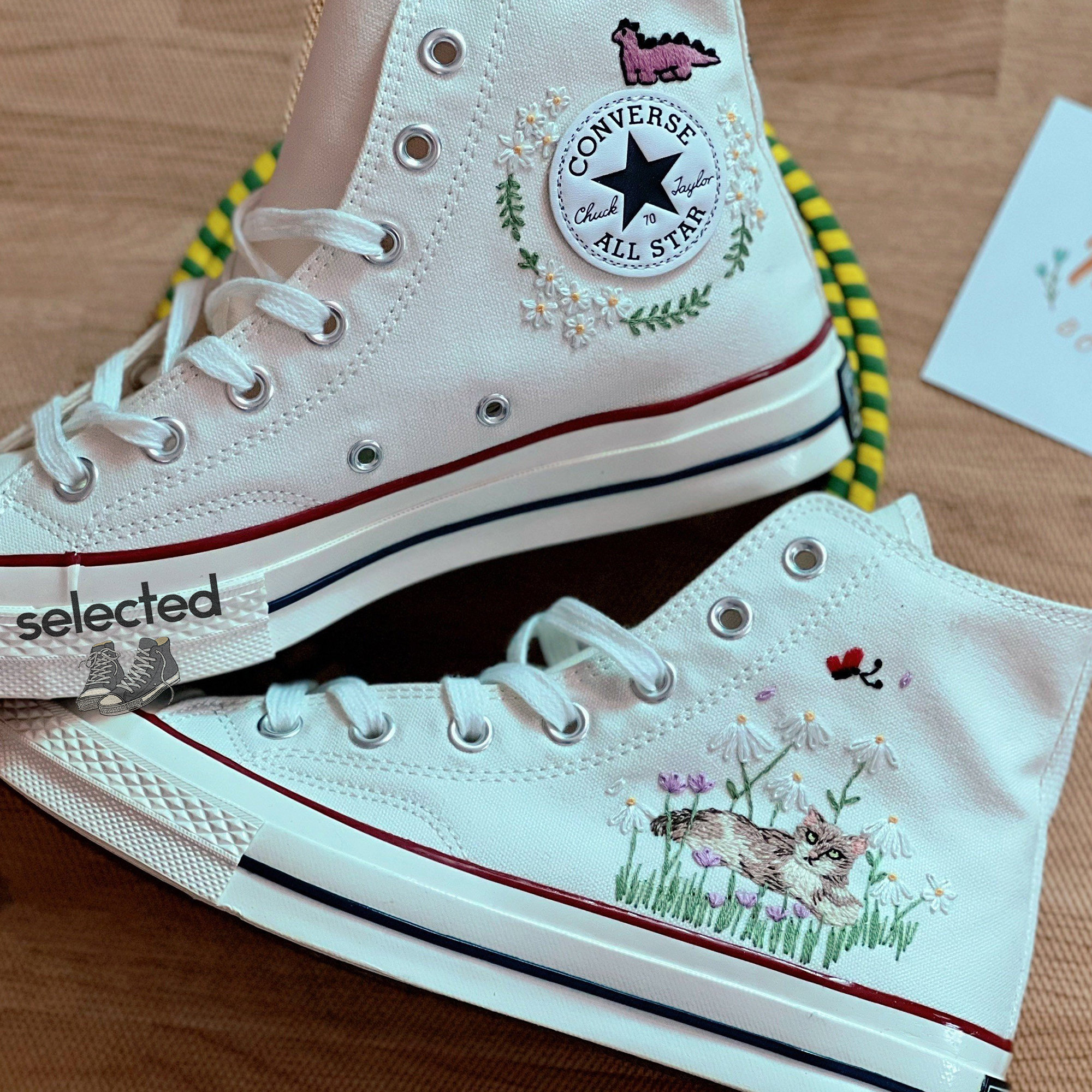 Custom Converse Pet | Embroidered Butterfly & Sunflower Garden