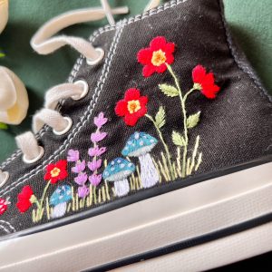 Custom Mushroom Embroidered Converse High Tops