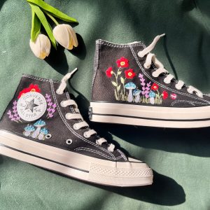 Custom Mushroom Embroidered Converse High Tops