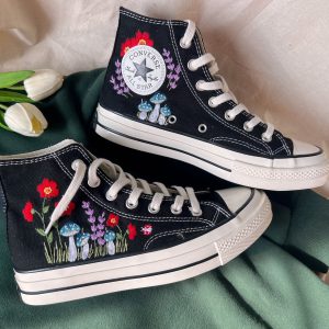 Custom Mushroom Embroidered Converse High Tops