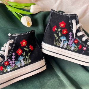 Custom Mushroom Embroidered Converse High Tops