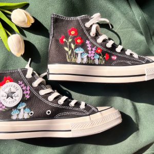 Custom Mushroom Embroidered Converse High Tops