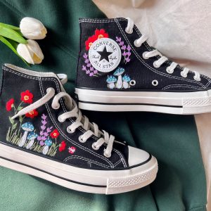 Custom Mushroom Embroidered Converse High Tops