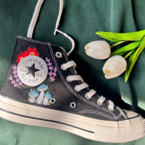 Custom Mushroom Embroidered Converse High Tops