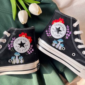 Custom Mushroom Embroidered Converse High Tops