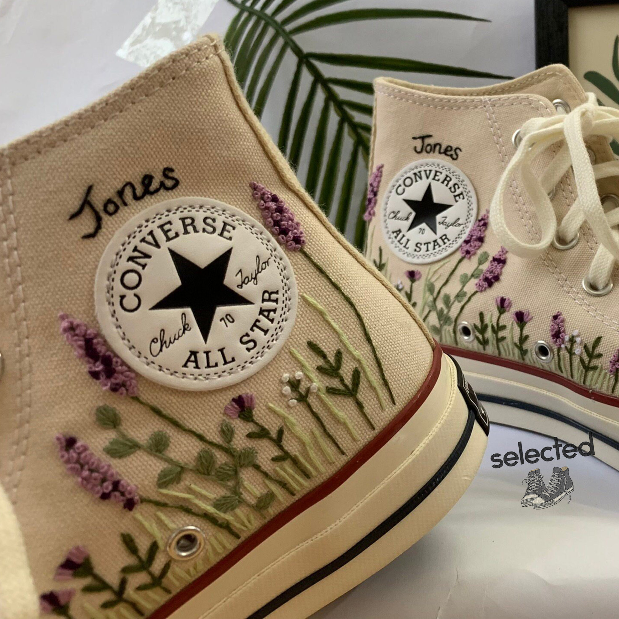 Custom Name Flower Embroidered Converse - Y2K Clothing