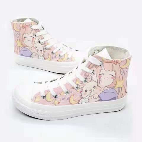 Custom Pastel Pink Anime Converse High-top Sneakers