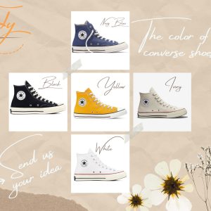 Custom White Dandelion Embroidered Logo Converse High Tops