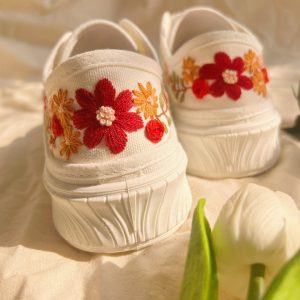 Custom White Wedding Sneakers with Destination Wedding Logo