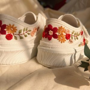 Custom White Wedding Sneakers with Destination Wedding Logo