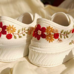 Custom White Wedding Sneakers with Destination Wedding Logo