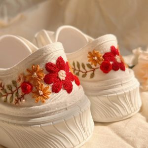 Custom White Wedding Sneakers with Destination Wedding Logo