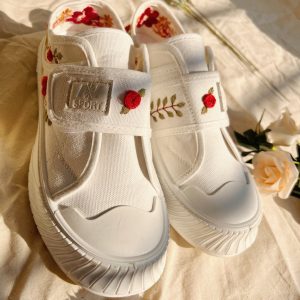 Custom White Wedding Sneakers with Destination Wedding Logo