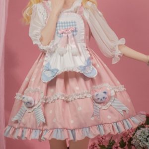Cute and Adorable Kawaii Pink Suspender Dress for a Charming Look