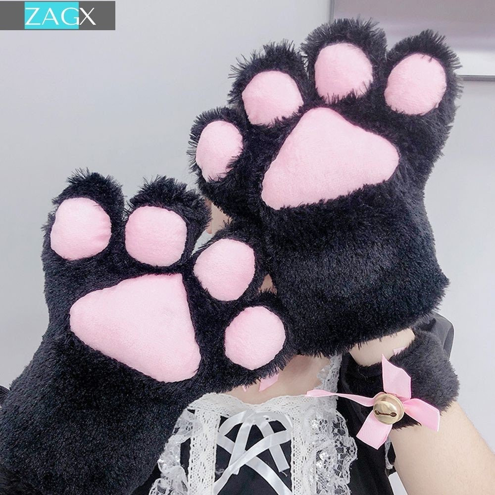 Cute Anime Big Cat Claw Paw Plush Mittens Gloves