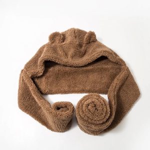 Cute Bear Ear Plush Hat with Scarf and Gloves