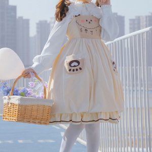 Cute Bear Lolita Dress | Sweet JSK | Vintage Brown Women's Dress