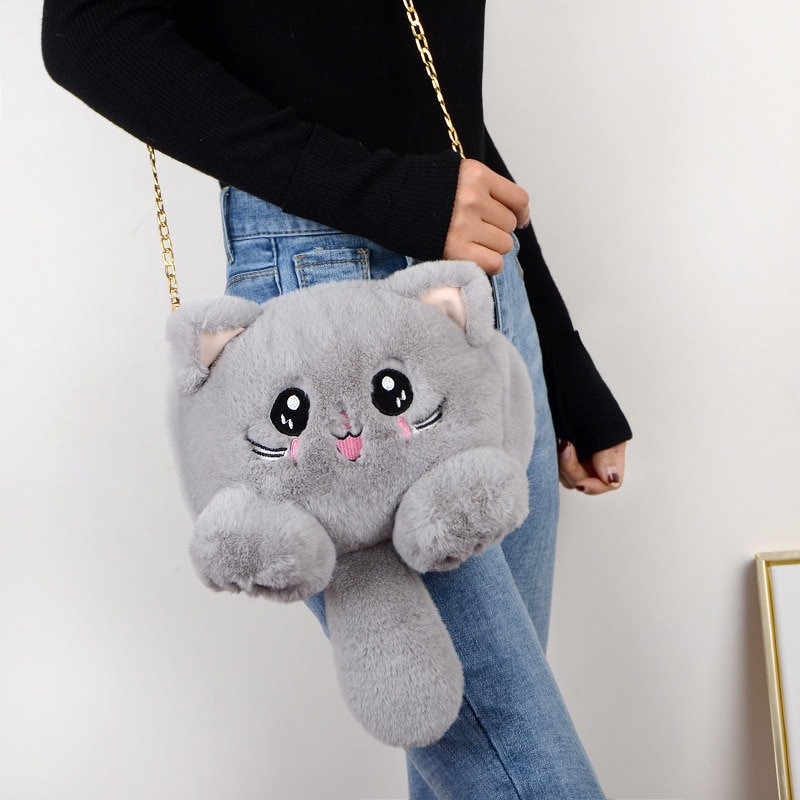 Cute Cat Crossbody Bag - Personalized Plush Animal Purse