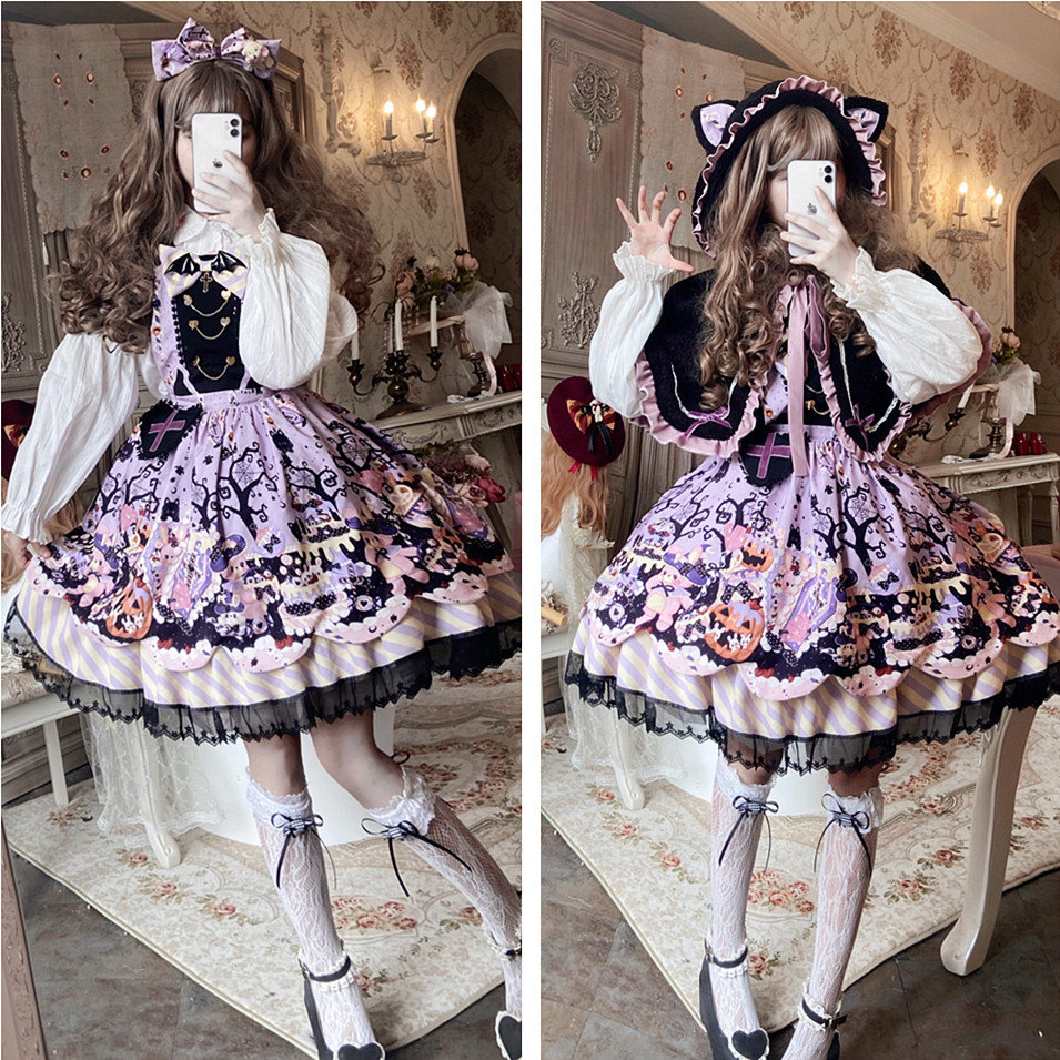 Cute Cat Lolita Dress with Cape - Y2K Fashion