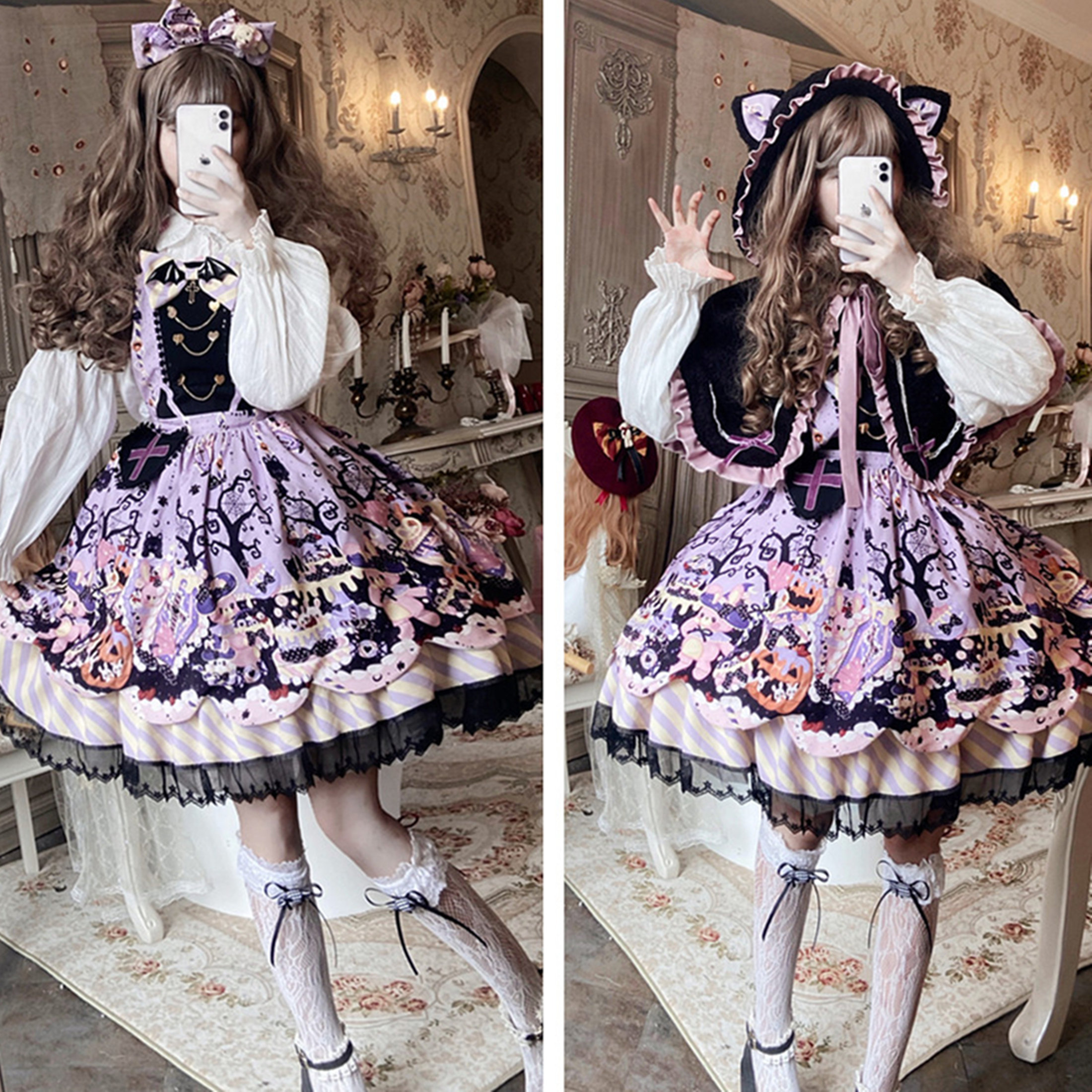 Cute Cat Lolita Dress with Cape - Y2K Fashion