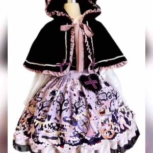 Cute Cat Lolita Dress with Cape - Y2K Fashion