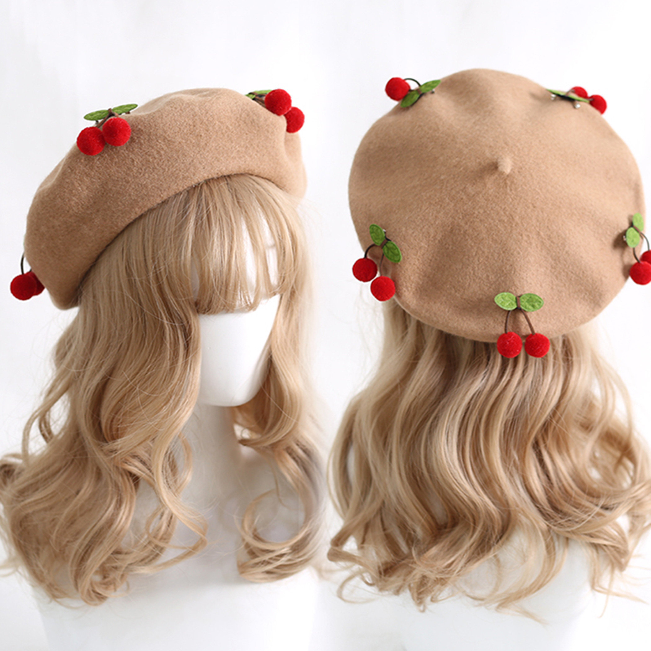 Cute Cherry Wool Hat - Y2K Fashion Beret Cap
