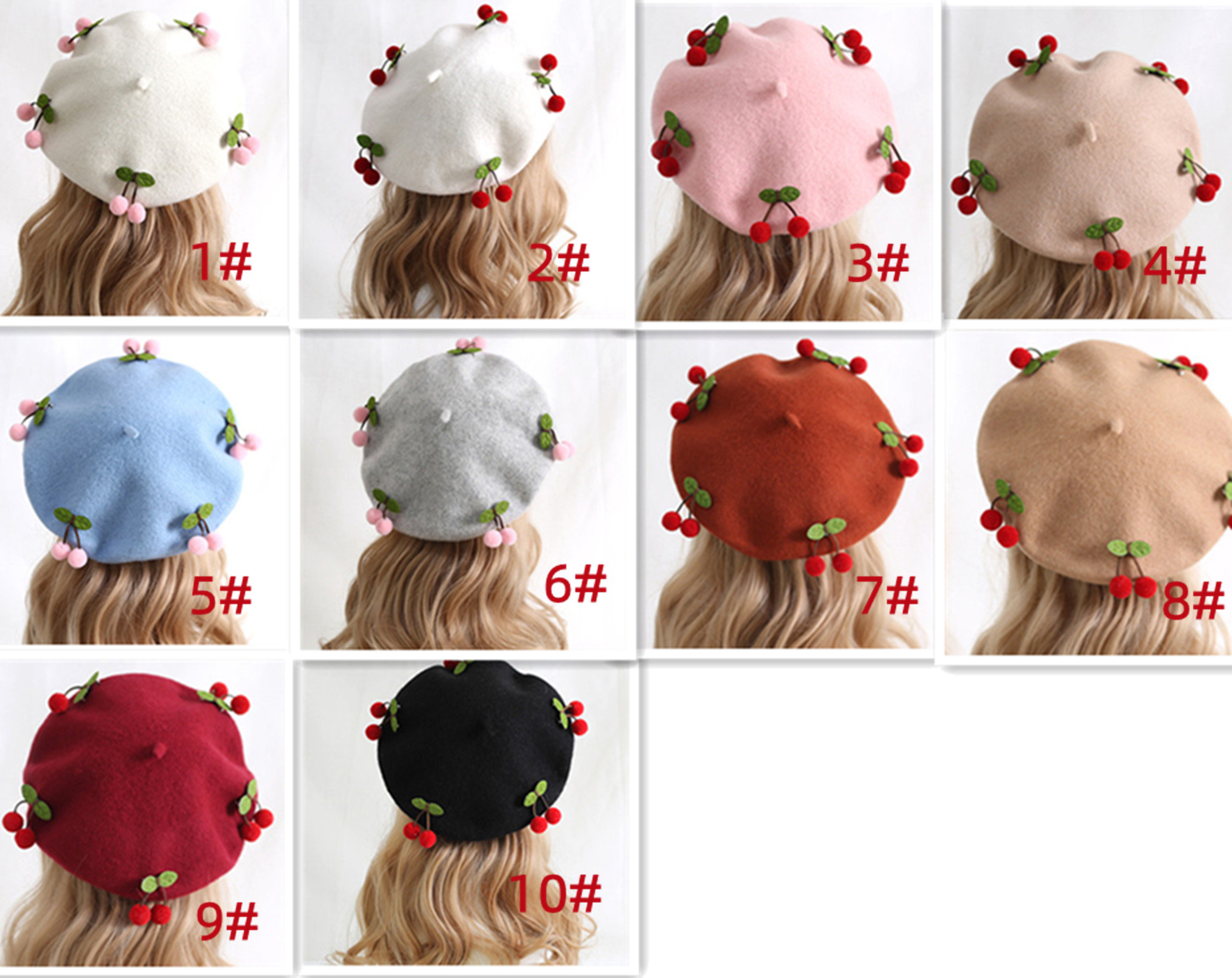Cute Cherry Wool Hat - Y2K Fashion Beret Cap