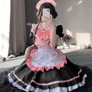 Cute French Maid Dress - Pink Costume with Headband