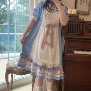 Dark Blue Lolita Dress - Y2K Clothing Fashion