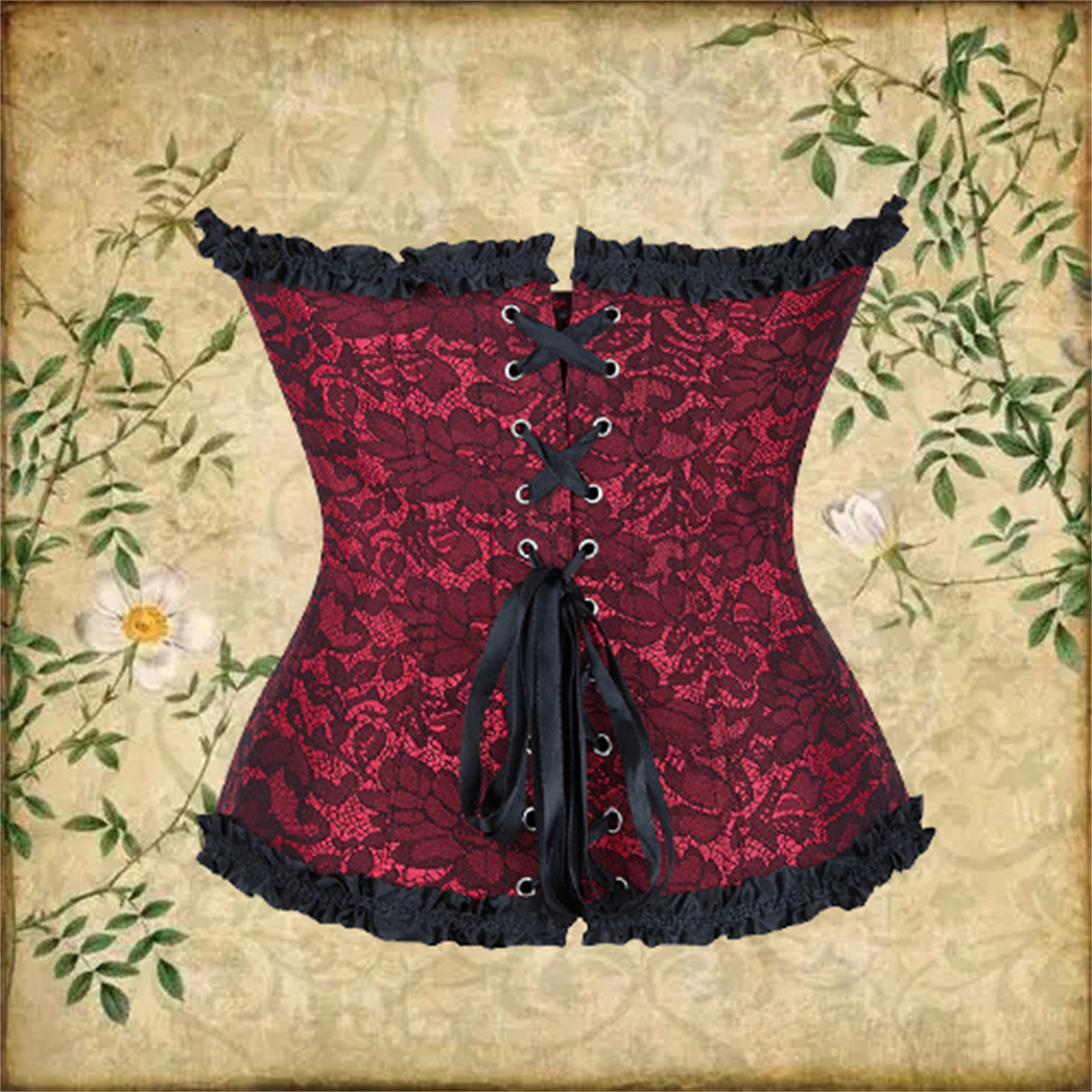 Dark Red Lace Up Corset - Vintage Sleeveless Bustier Shaper Top