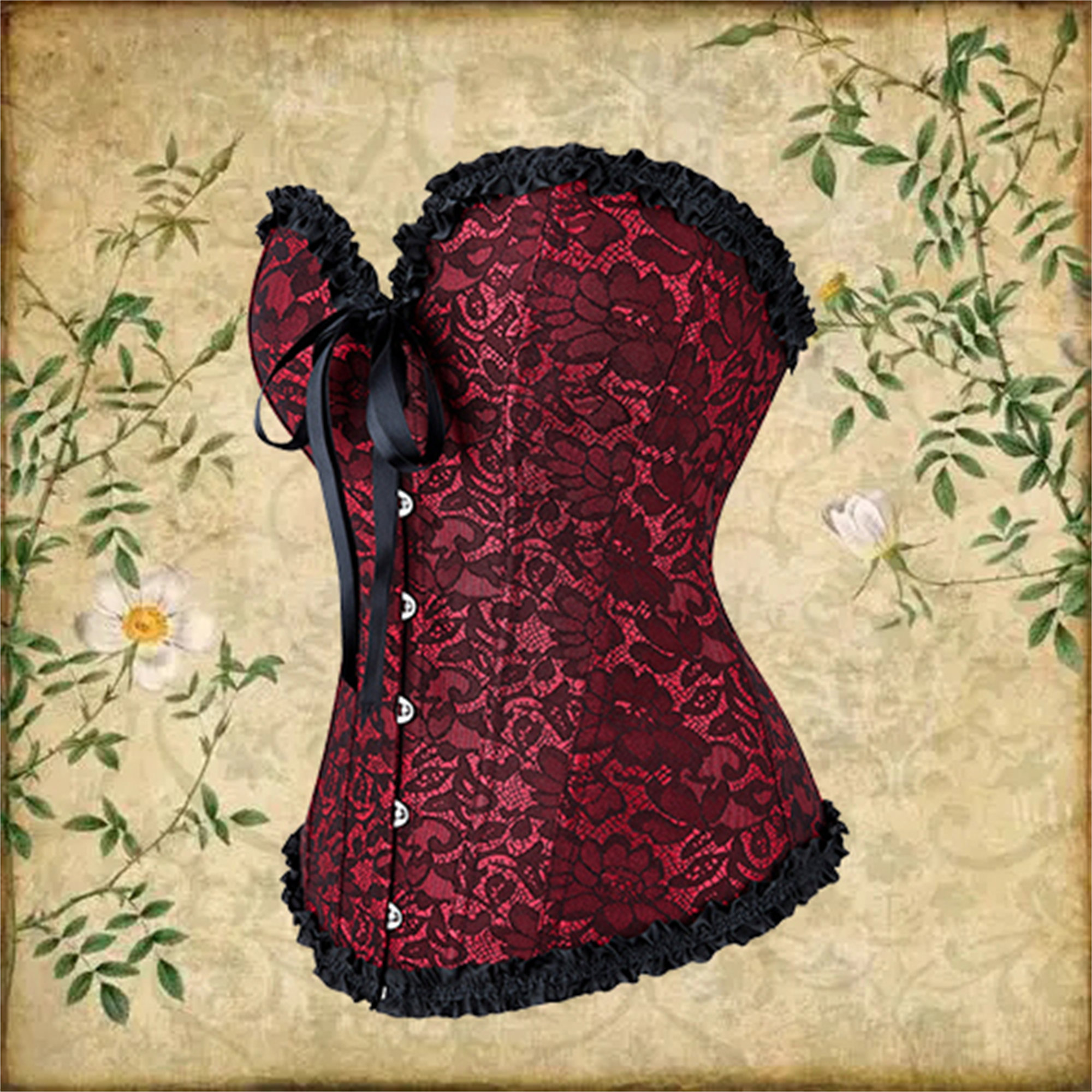 Dark Red Lace Up Corset - Vintage Sleeveless Bustier Shaper Top