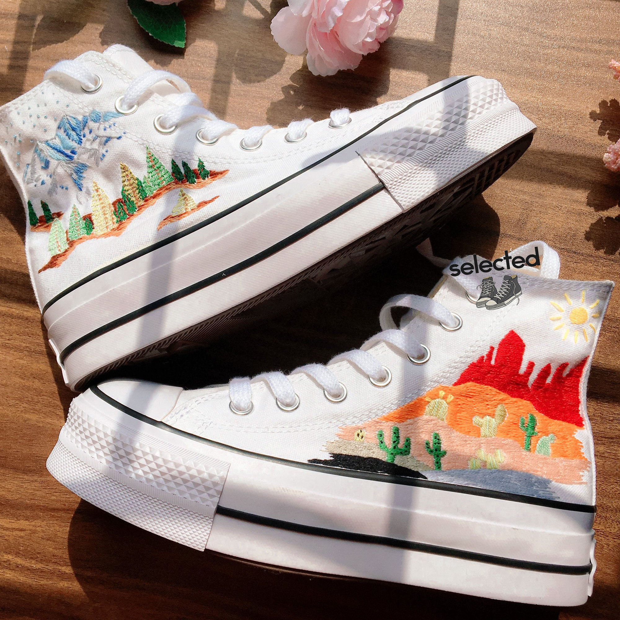 Desert and Cactus Embroidered Converse