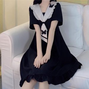 Elegant Black Butterfly Collar Lolita Dress - Enchanting Style