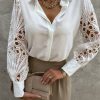 Elegant Hollow Out Button Blouse | Long Sleeve Mesh Design