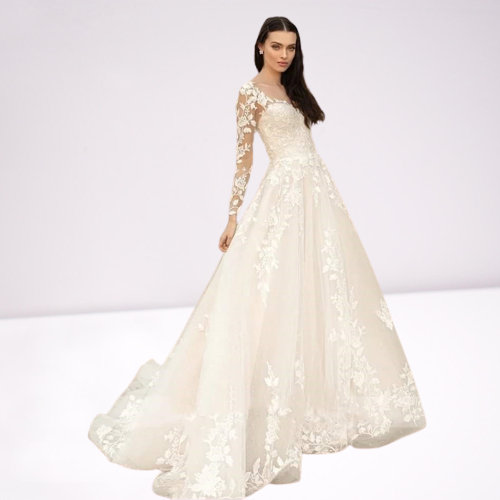 Elegant O-Neck Lace A-Line Boho Wedding Dress