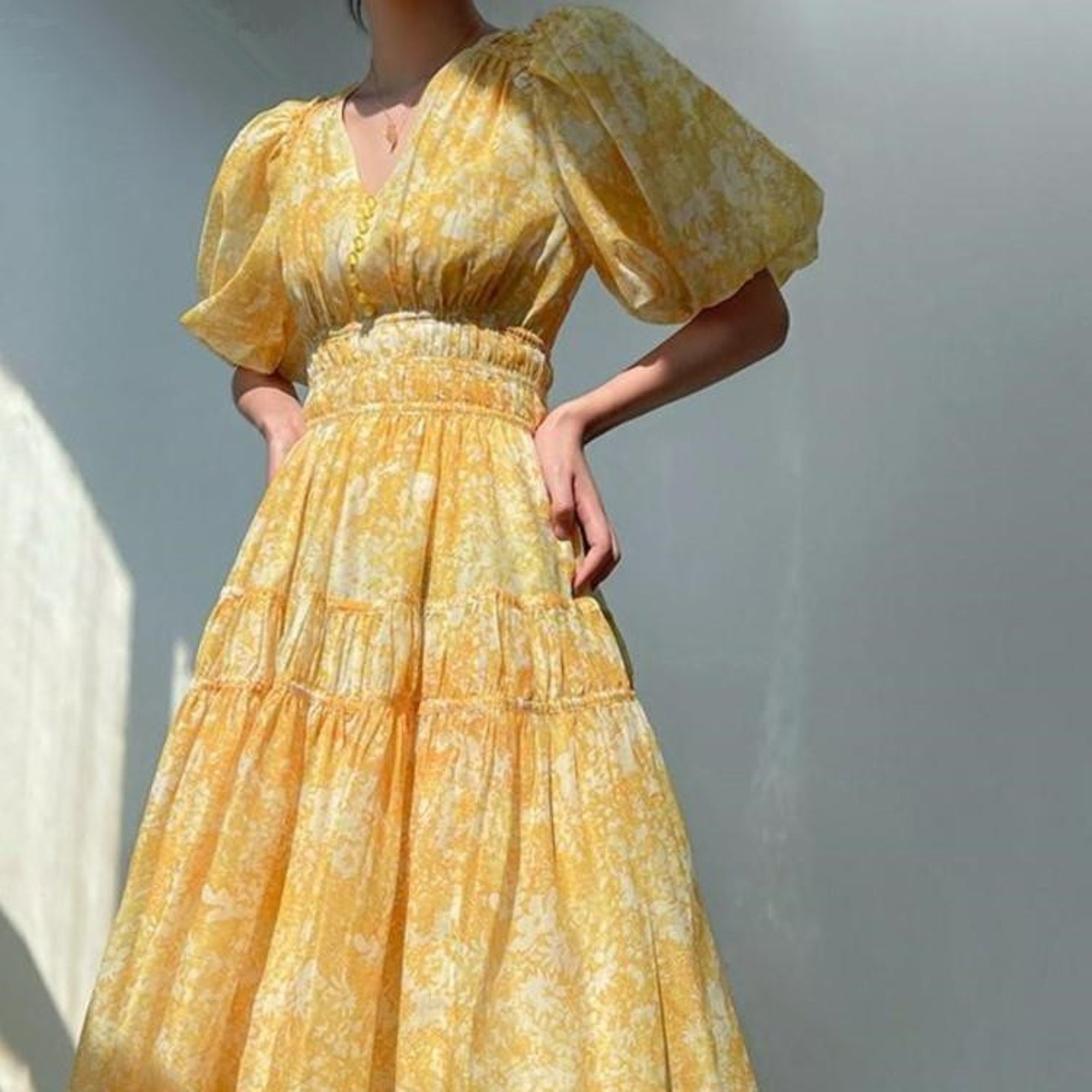 Elegant Yellow Tulle Floral Maxi Dress - Perfect for Special Occasions