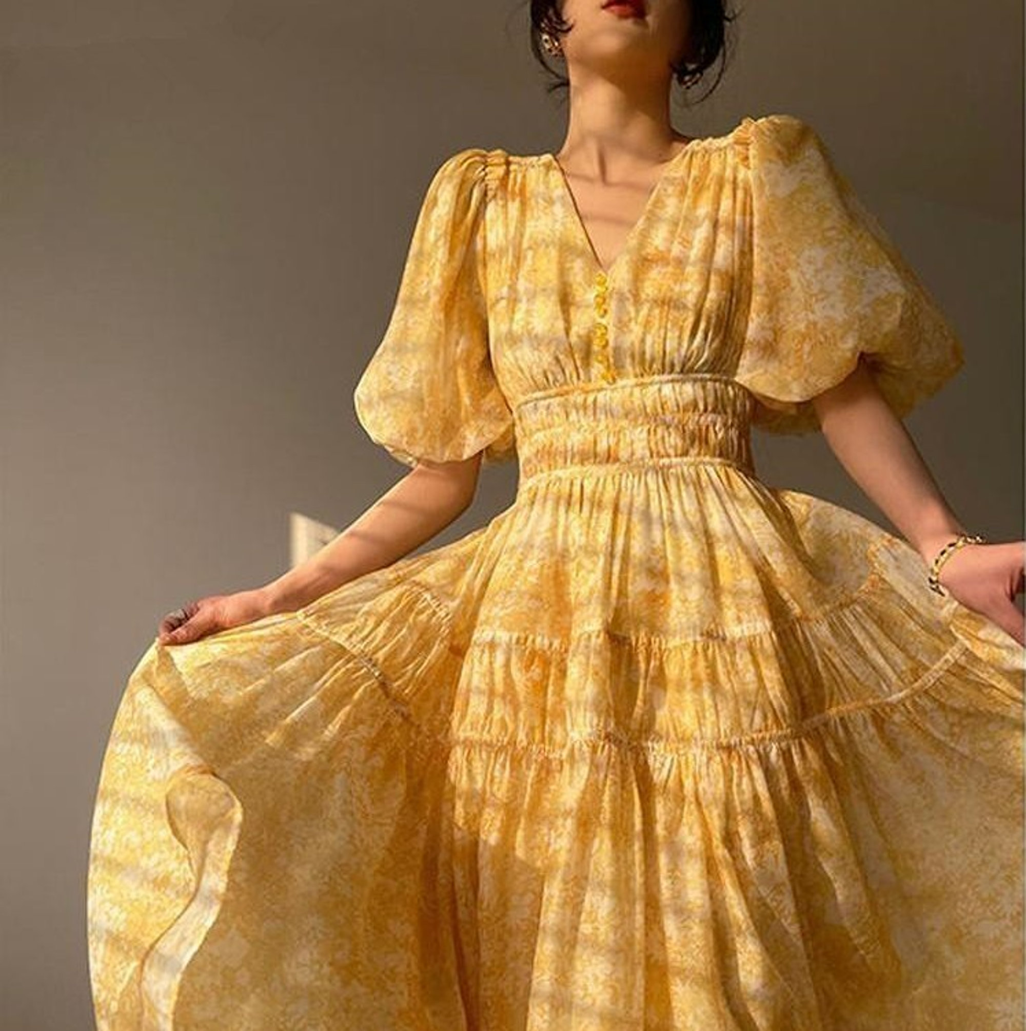 Elegant Yellow Tulle Floral Maxi Dress - Perfect for Special Occasions