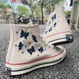 Embroidered Blue Butterfly Converse High Tops