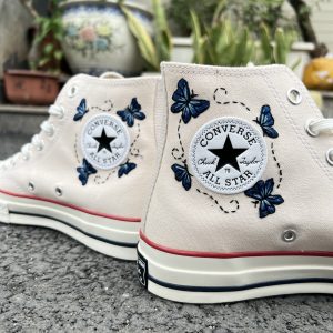 Embroidered Blue Butterfly Converse High Tops