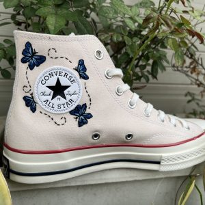 Embroidered Blue Butterfly Converse High Tops