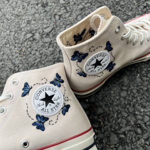 Embroidered Blue Butterfly Converse High Tops