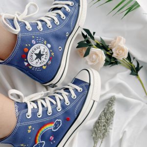 Embroidered Blue Converse High Tops - Y2K Clothing