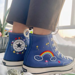 Embroidered Blue Converse High Tops - Y2K Clothing