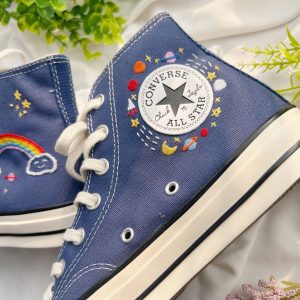 Embroidered Blue Converse High Tops - Y2K Clothing