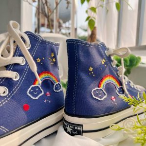 Embroidered Blue Converse High Tops - Y2K Clothing