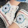 Embroidered Blue Flower Converse High Tops