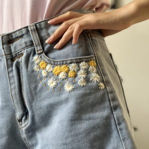 Embroidered Chrysanthemum Denim Shorts - Women's Fashion
