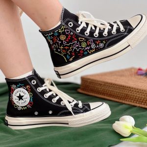 Embroidered Convers Hi Tops with Math Formula Embroidery